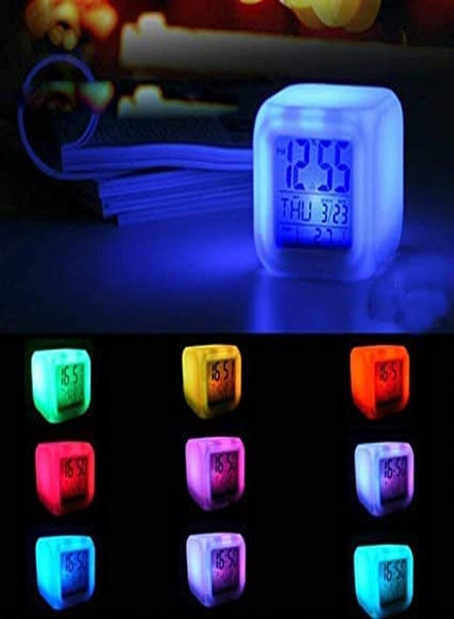 LAVI Multicolour Changing Digital LED Alarm Clock for Table Home Décor Desk Night Table Watch Temperature/Day/Month/Date/Time/Alarm - Image 4